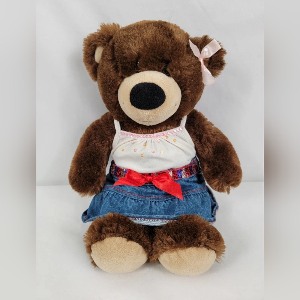 Build a Bear 16 Inch Dark Brown Bear With Skirt And Tank Top Nice!